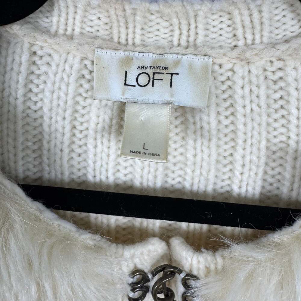 Ann Taylor LOFT Faux Fur Ivory Cardigan - Picture 4 of 6